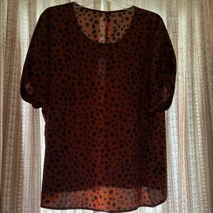Brown and Black Puff Sleeve Blouse